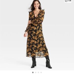 Floral Black and Gold Maxi Dress